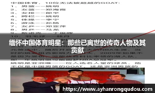 缅怀中国体育明星：那些已离世的传奇人物及其贡献